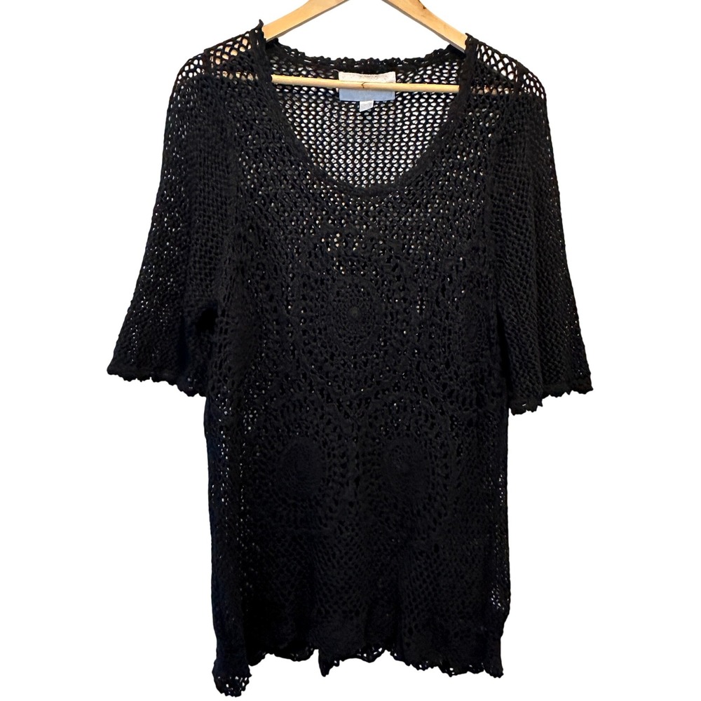 Avenue Needleworks Crochet Knit Tunic Womens 18/20* Black Mesh Resort Cover Up